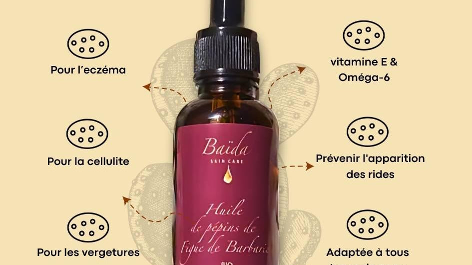 Sérum bio à l'huile de pépins de figue de barbarie - texture et flacon